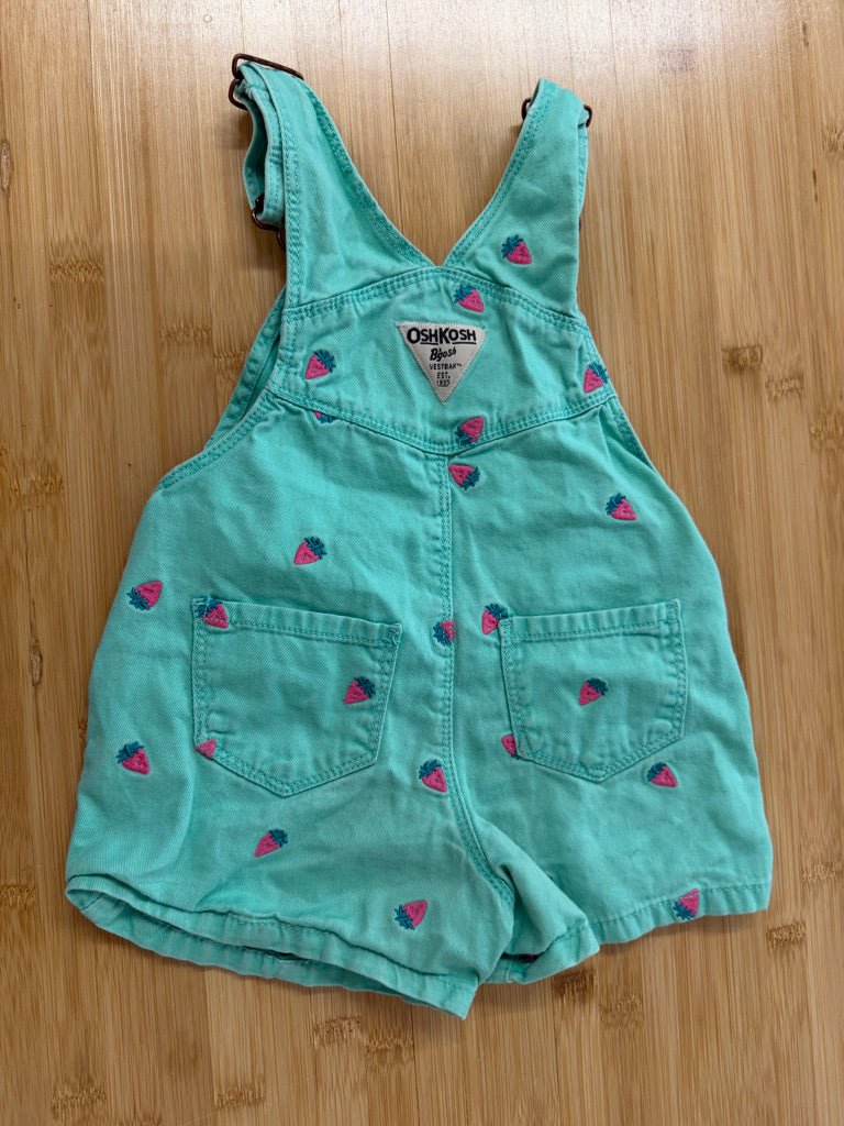 OshKosh Strawberry Overalls – 2T | Green Embroidered | Play - Nest and Sprout-Consignment