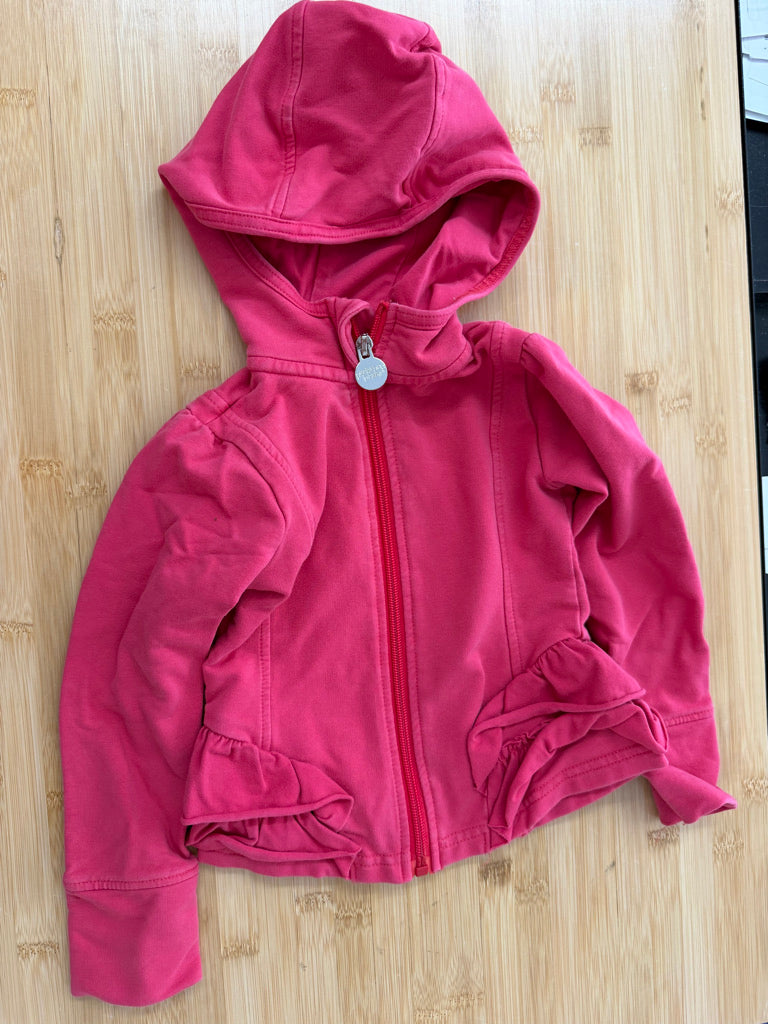 Peekaboo Beans Hoodie – 2 | Bright Pink Zip-Up with Ruffle