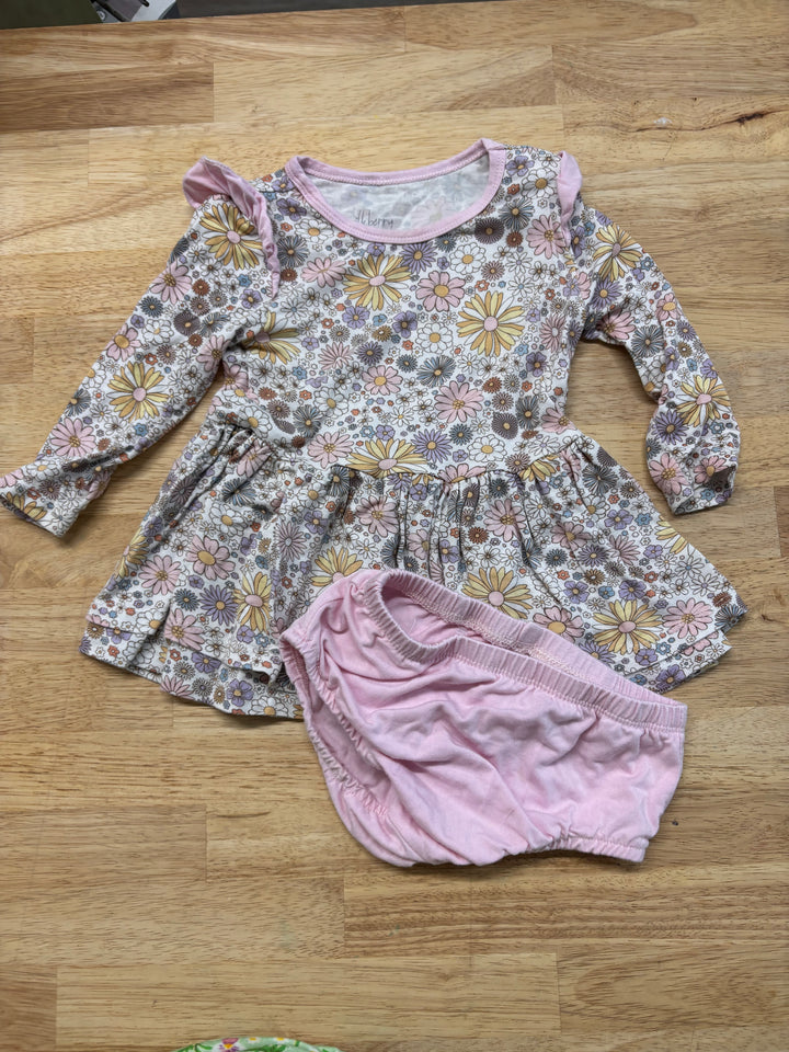 Milkberry Dress Set – 6-9M Pink Floral Bamboo