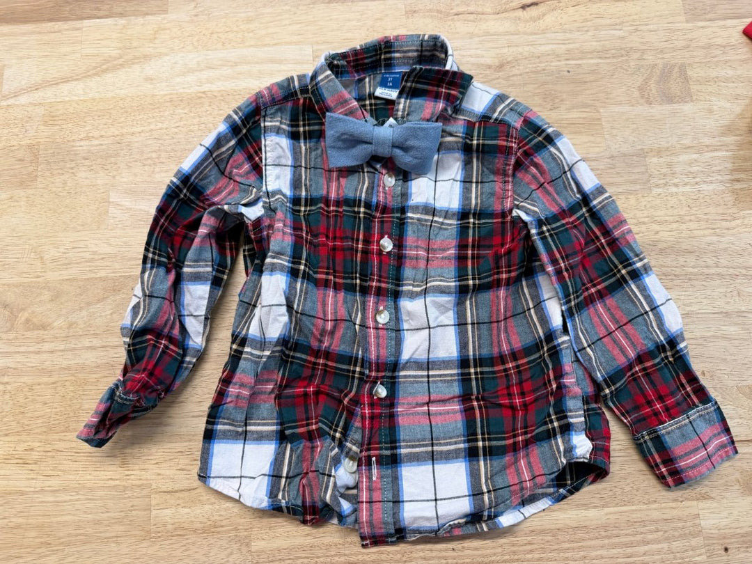 Old Navy Christmas Plaid Button - Up Shirt with Bow Tie | Size 3 - Nest and Sprout - Consignment