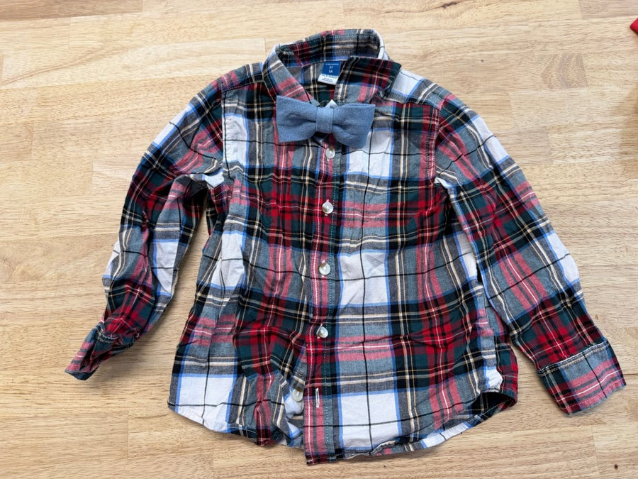 Old Navy Christmas Plaid Button - Up Shirt with Bow Tie | Size 3 - Nest and Sprout - Consignment