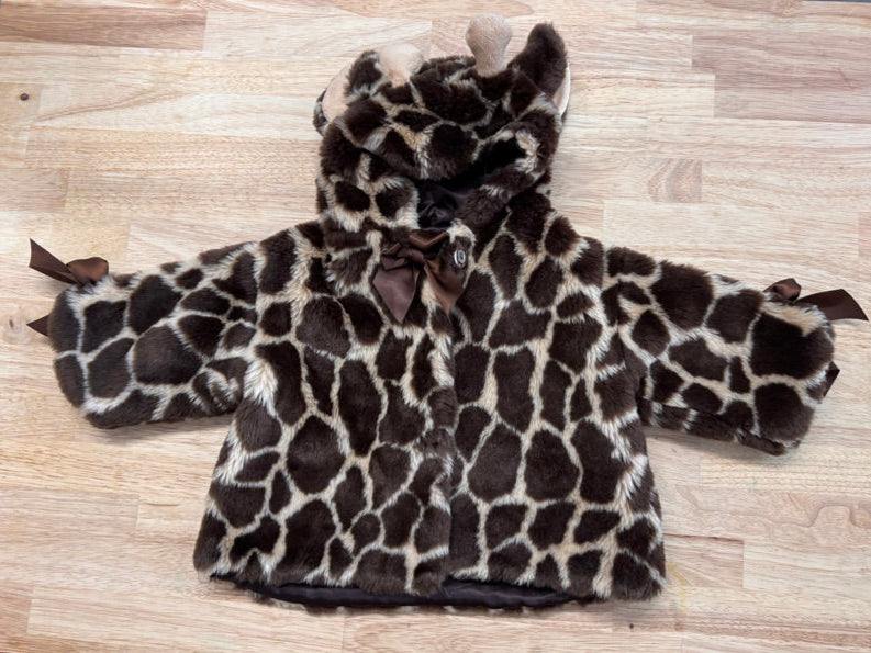Bearington Baby Faux Fur Jacket – Size 6–12 Months – Giraffe Print with Hood
