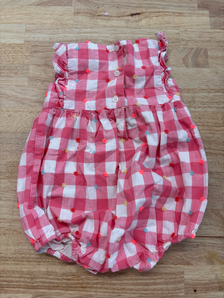 Gap 6–12M Gingham Bubble Romper (Pink & White)