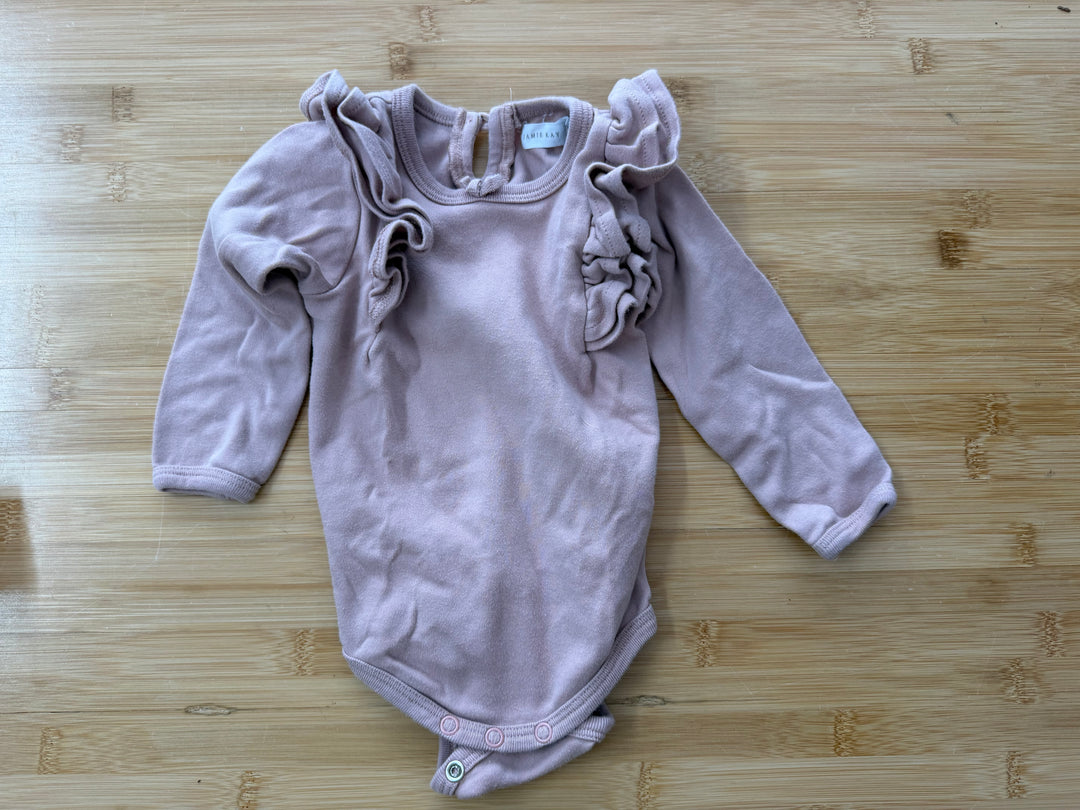 Jamie Kay Long Sleeve Bodysuit – 6-12 Months | Dusty Pink | Ruffle Cap Sleeves