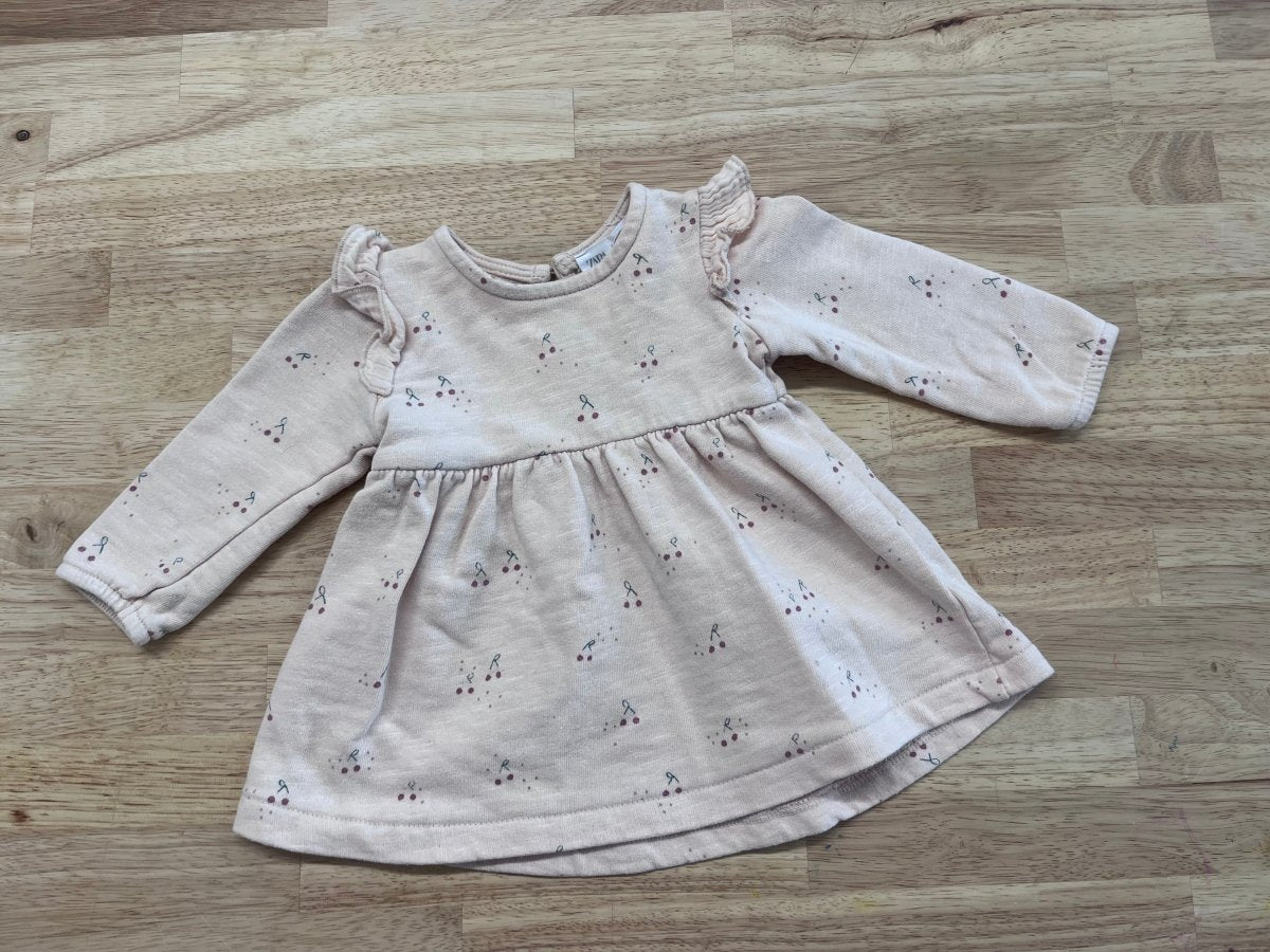 ZARA Peach Terry Dress with Red Dot Print – 3 - 6 Months - Nest and Sprout - Consignment