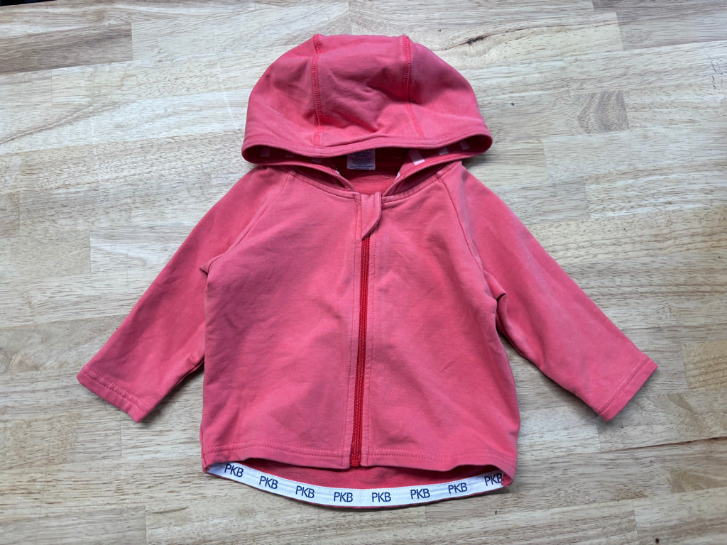 Peekaboo Beans Zip-Up Hoodie – Coral | 3–6M
