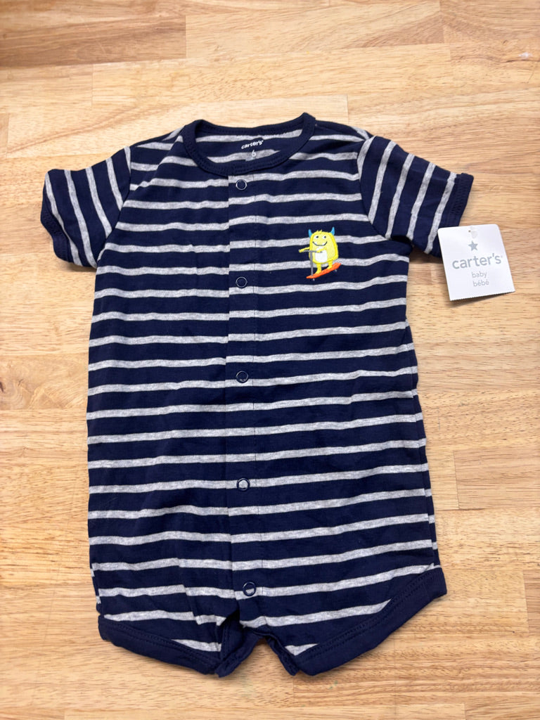 Carters Short Romper – 6M Navy & Grey Stripe NWT