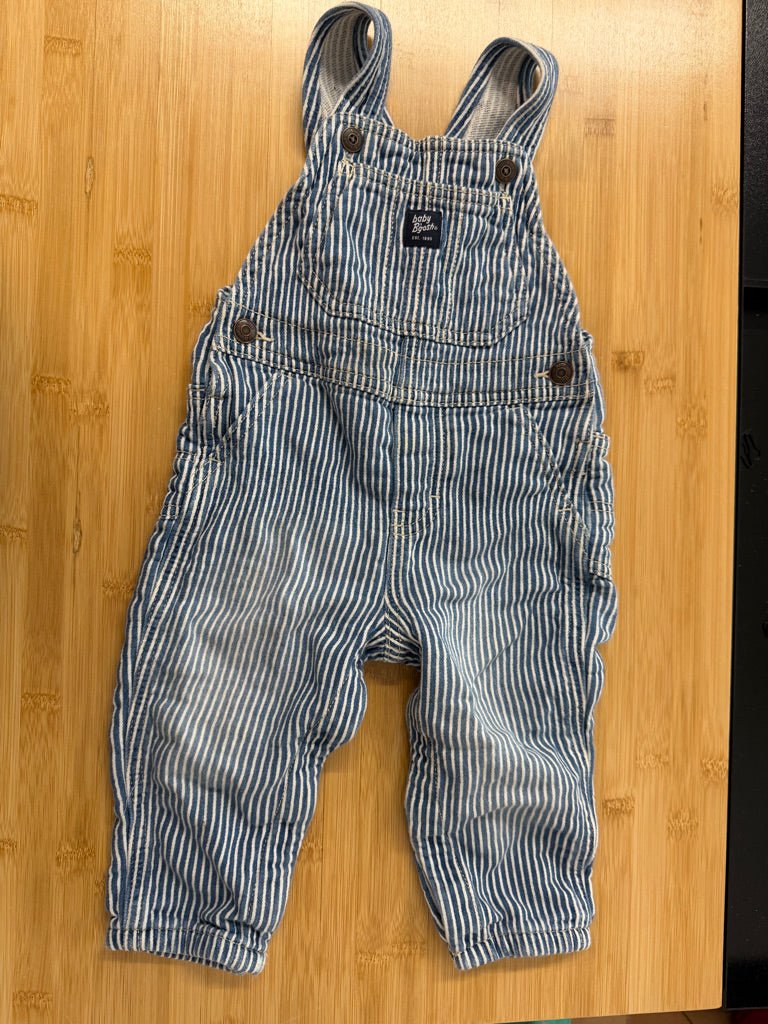 Baby B'gosh Denim Overalls – 18M | Soft Pinstripe - Nest and Sprout-Consignment