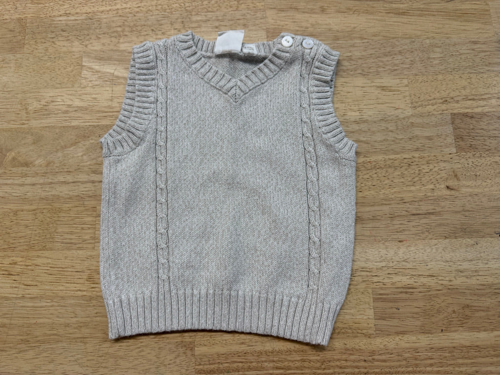 Petit Lem Cable Knit Vest – 12M | Light Grey 100% Cotton