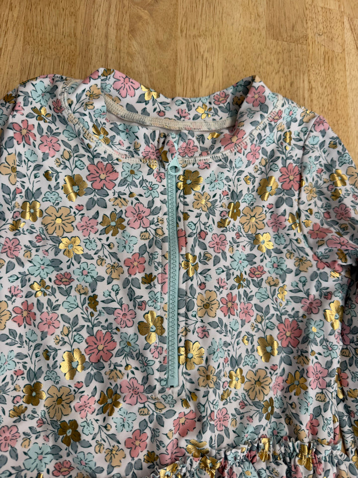 Tommy Bahama Floral Swimsuit – 7/8 | Long Sleeve Ruffle Skirt Snap Crotch