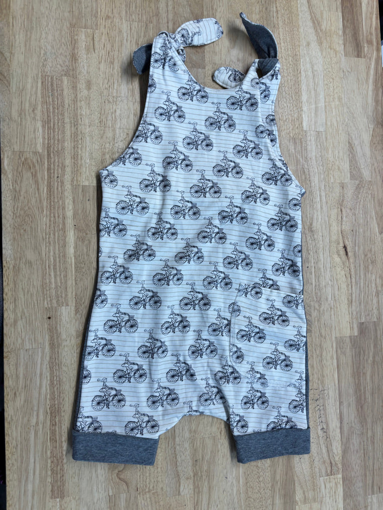 Handmade Romper – Girl on Bicycle Print | Size 3Y (Estimated)