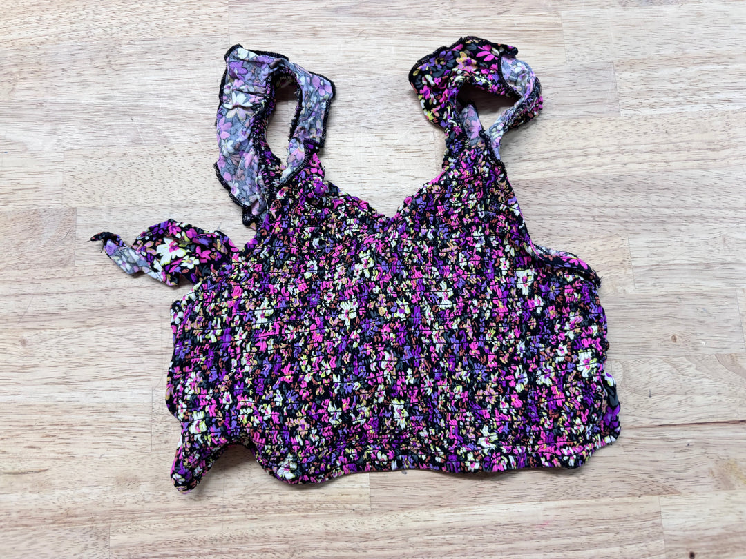 Youth Medium Smocked Floral Tie-Back Top