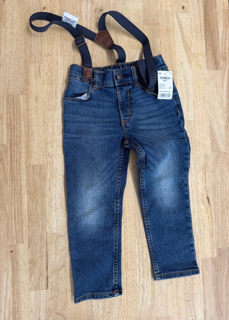 OshKosh Jeans with Suspenders – 3T | Medium Wash