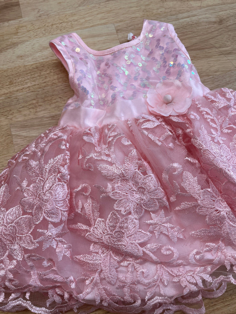Babyhug 3–6M Pink Dress – Sequin Overlay