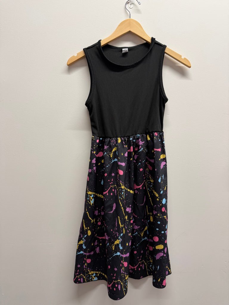 Shein Tank Dress – 11/12 | Black Paint Splatter Nylon Skirt - Nest and Sprout-Consignment