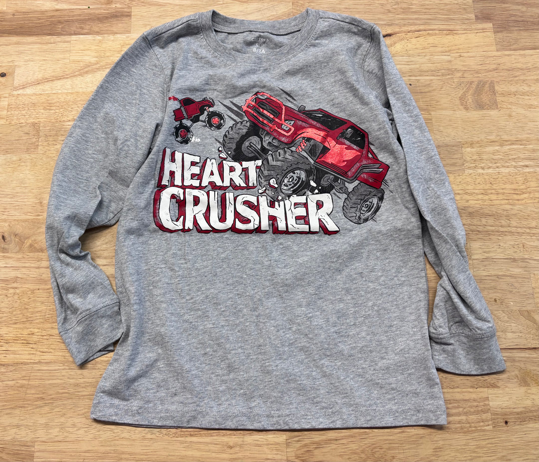 Carters Kids 8 Grey “Heart Crusher” Red Graphic Long Sleeve