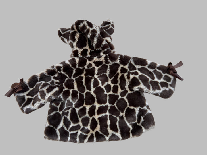Bearington Baby Faux Fur Jacket – Size 6–12 Months – Giraffe Print with Hood
