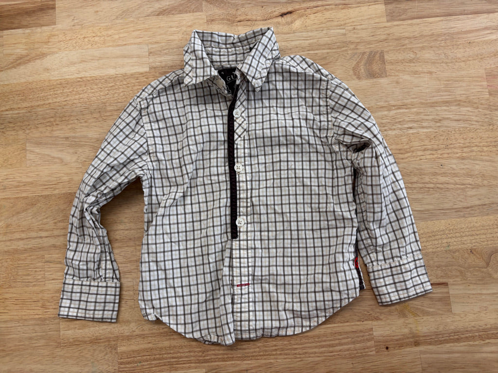 Guess 3T Brown and Yellow Striped Button-Up Shirt