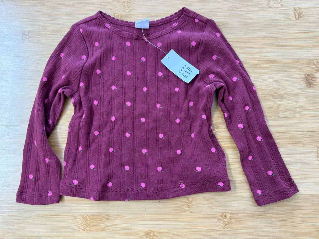 Baby Gap Pointelle Top – 12–18M | Burgundy Long Sleeve Apple Print | NWT - Nest and Sprout-Consignment