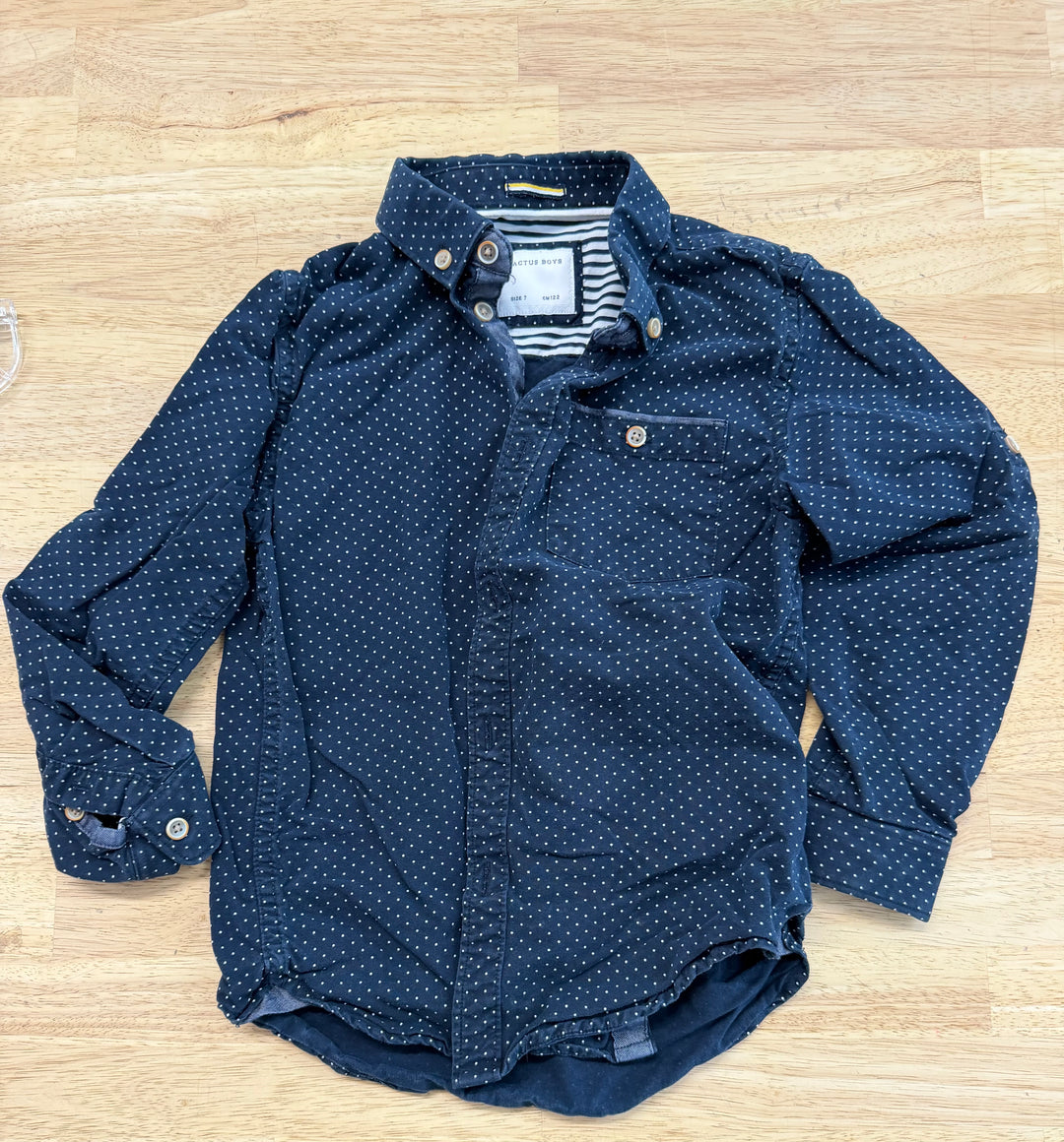 Cactus Long Sleeve Button-Up Shirt – 7 | Blue Polka Dot