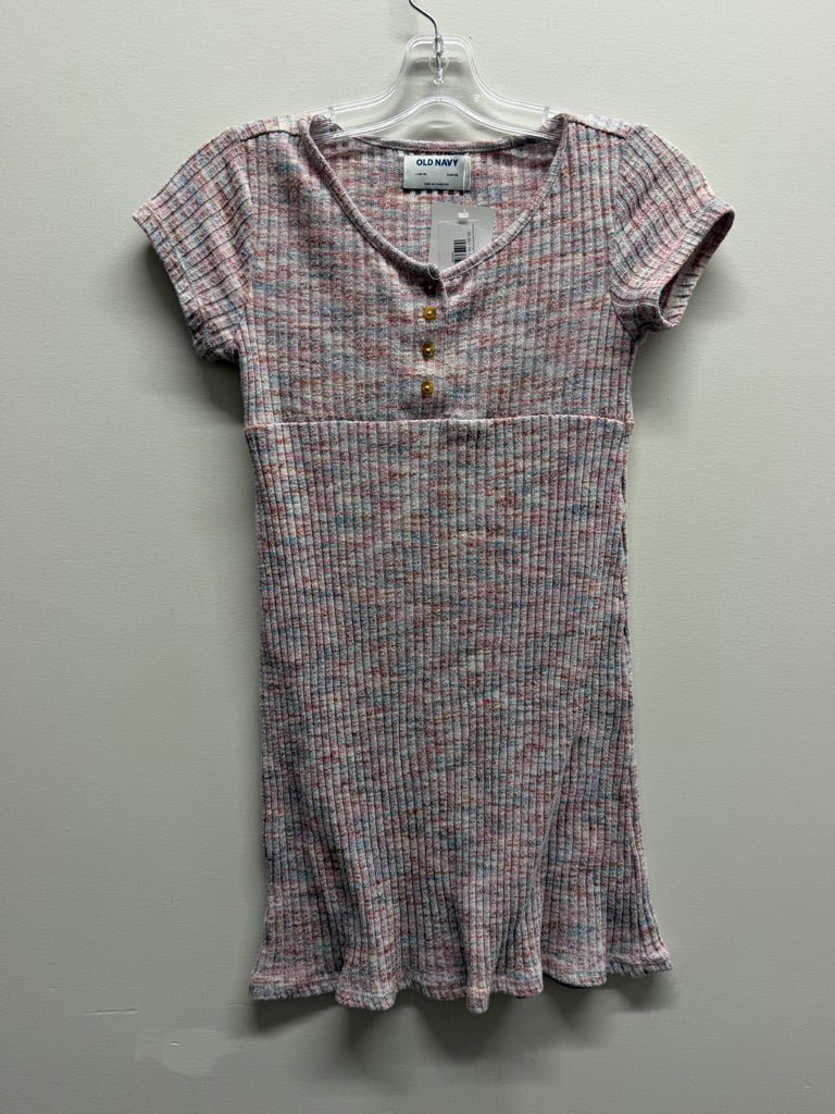 Old Navy Ribbed Stripe Short Sleeve Dress – 10–12 | Pink Red & Cream - Nest and Sprout-Consignment