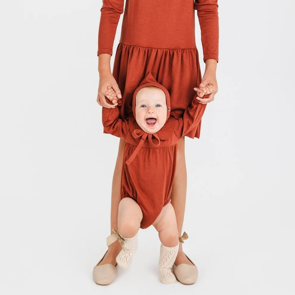 Little & Lively Baby Bamboo Bubble Romper – Burnt Brick