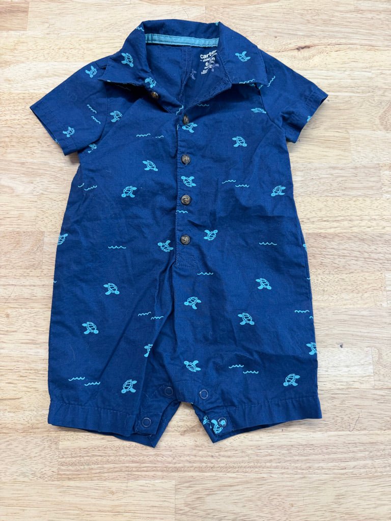 Carter's Button-Up Collar Romper – 6–9M | Blue Short - Nest and Sprout-Consignment