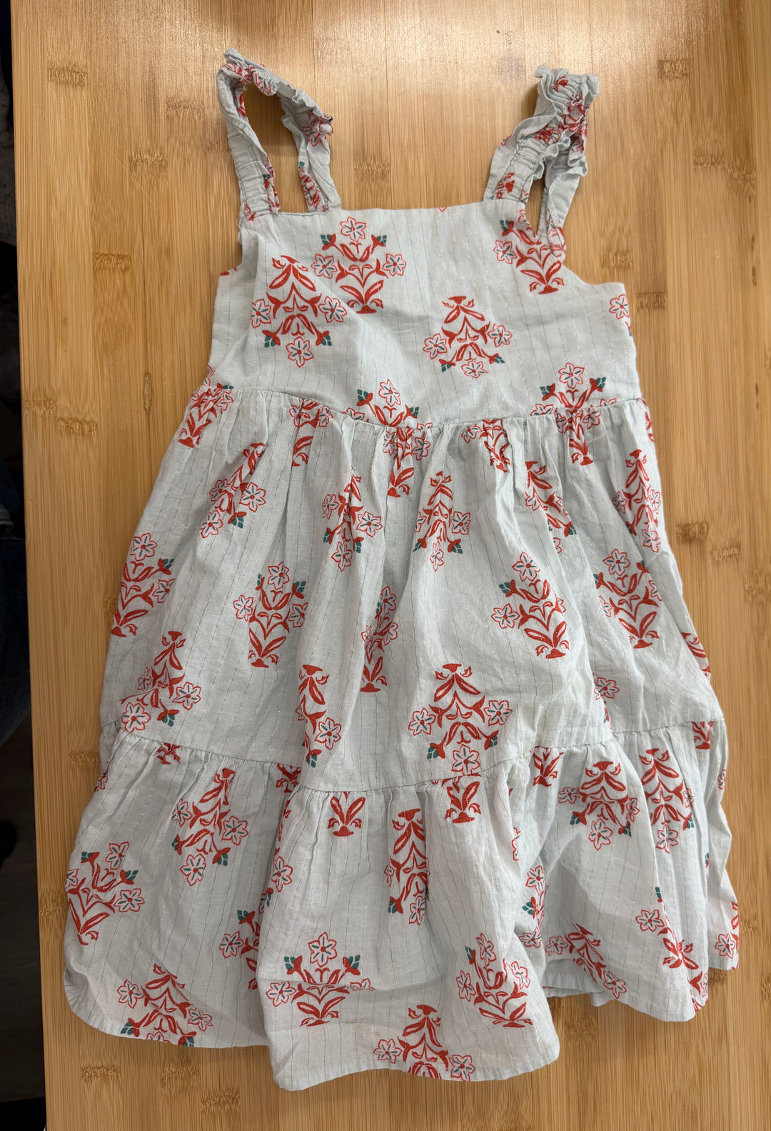 Sigrid Olsen Kids Tank top dress – 6 | Light Blue Ribbed Gold Stripe Floral