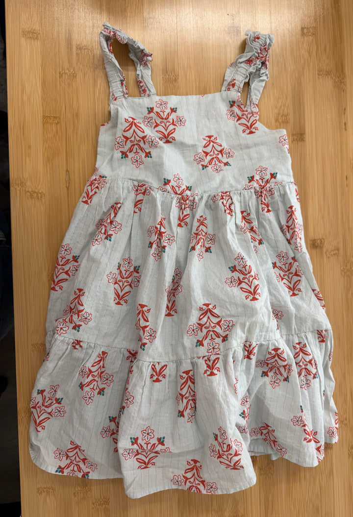 Sigrid Olsen Kids Tank top dress – 6 | Light Blue Ribbed Gold Stripe Floral