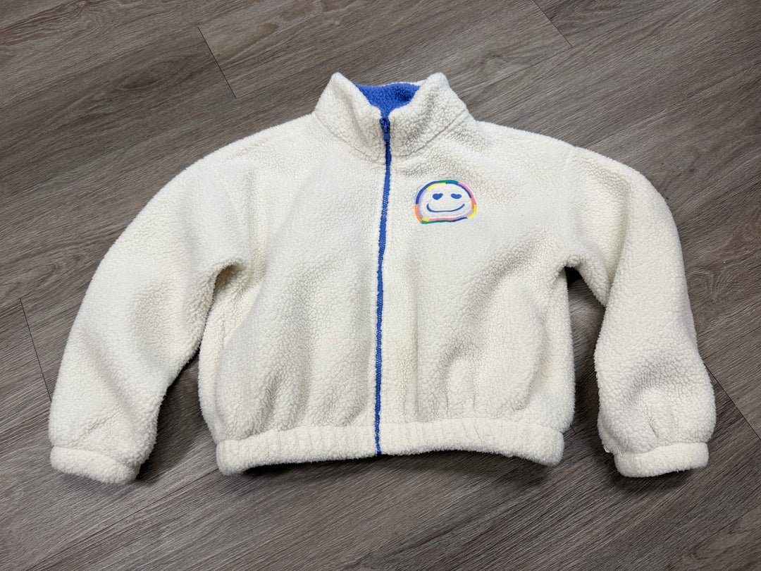 Old Navy Zip Up Sweatshirt – Medium (8) | Cream | Periwinkle Zipper | Embroidered Smiley