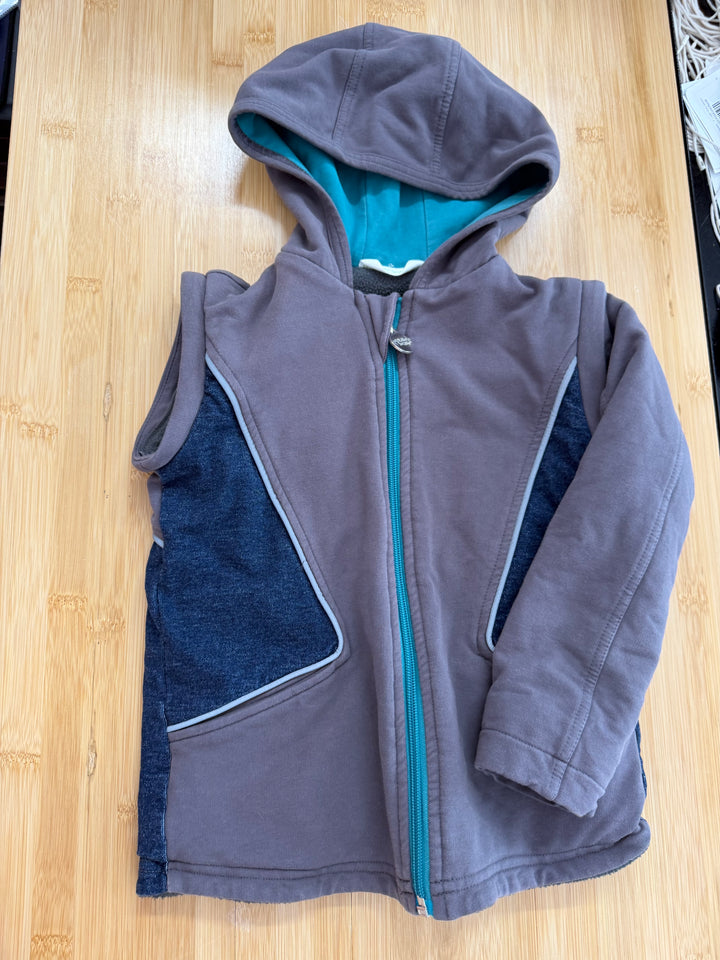 Peekaboo Beans Fleece-Lined Denim Jacket – 2 | Two-Tone Turquoise Zipper Hood Removable Zip-Off Sleeves