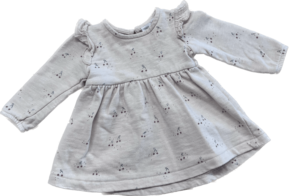 ZARA Peach Terry Dress with Red Dot Print – 3 - 6 Months - Nest and Sprout - Consignment