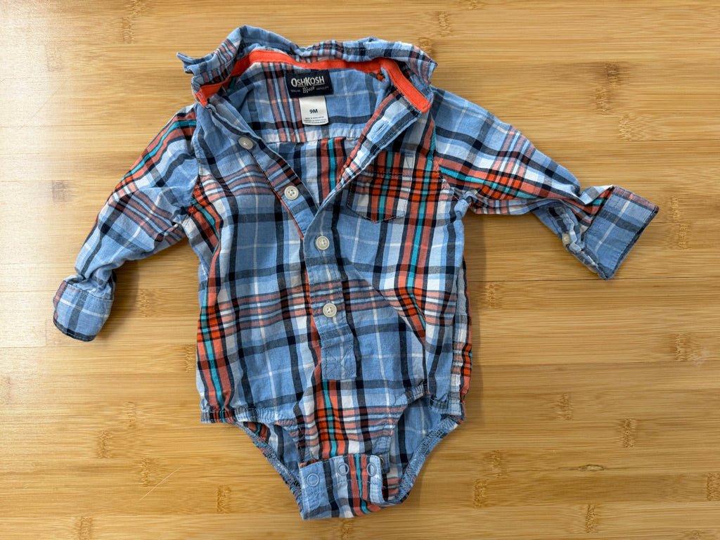 OshKosh B'gosh Bodysuit – 9M | Blue & Orange Lightweight - Nest and Sprout - Consignment