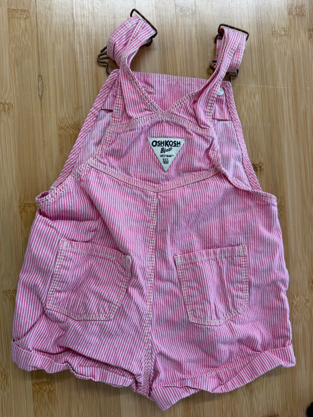 OshKosh Pink Pinstripe Short Overalls – 24M