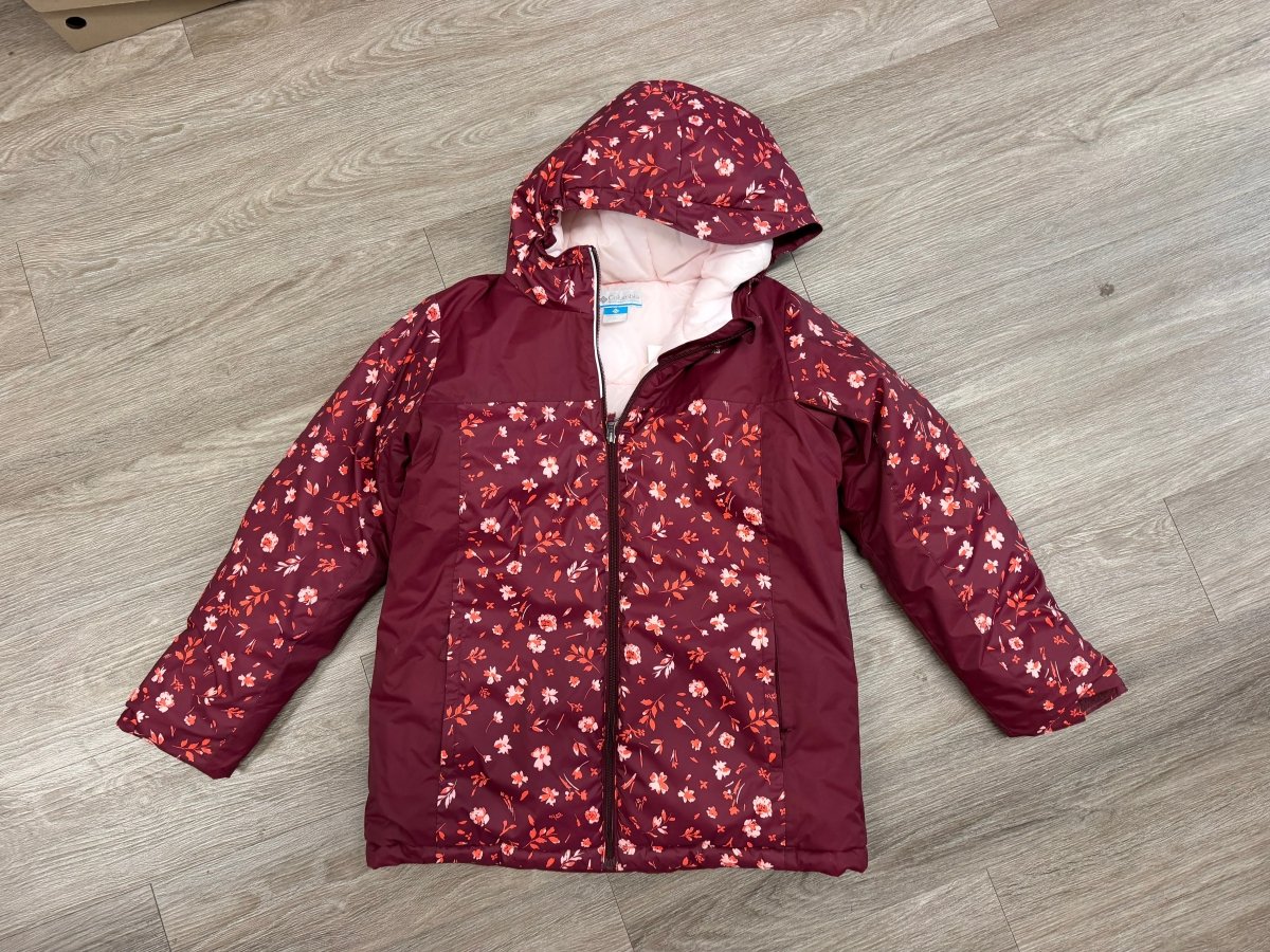 Columbia Girls' Horizon Ride IV Printed Jacket – Youth XL 18/20 | Burgundy Floral | Light Pink Inner | Grow With Me - Nest and Sprout-Consignment