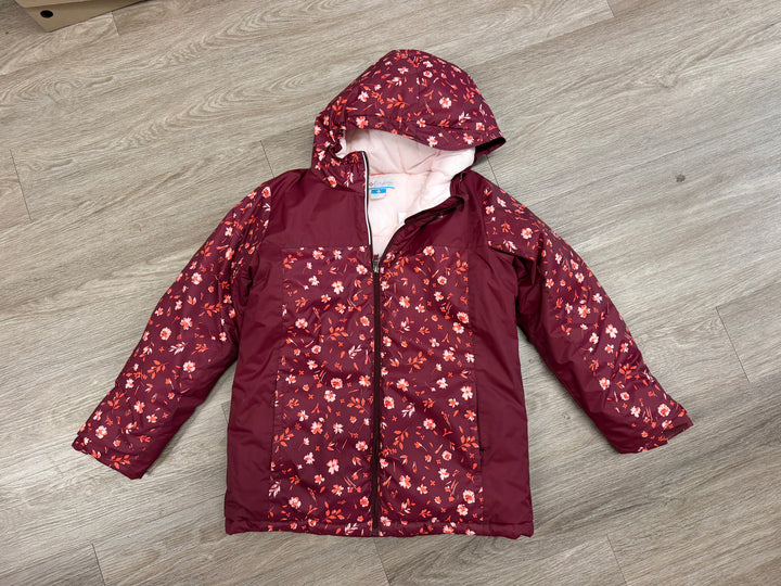 Columbia Girls' Horizon Ride IV Printed Jacket – Youth XL 18/20 | Burgundy Floral | Light Pink Inner | Grow With Me