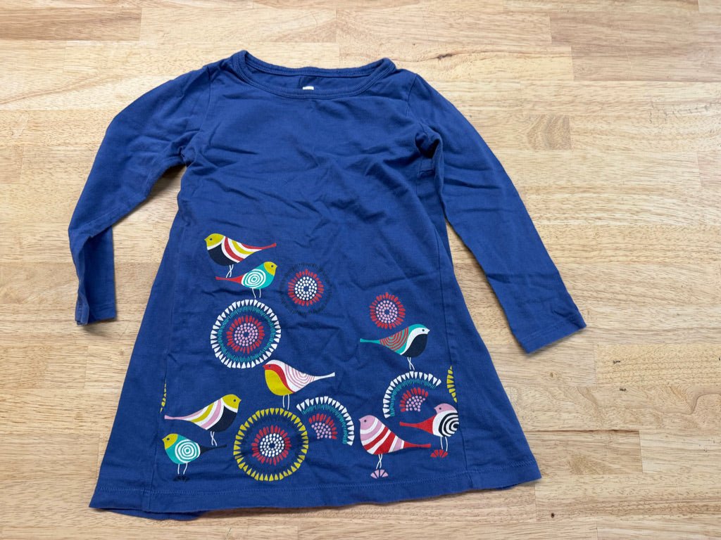Tea Collection Blue Bird Print Long Sleeve Dress – 3 - Nest and Sprout-Consignment