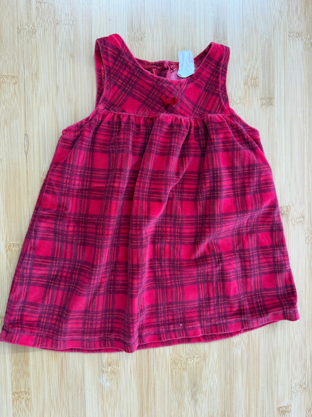 Velour Plaid Red Dress – 12M (26 lbs) | Button-Up Back Polyester/Cotton