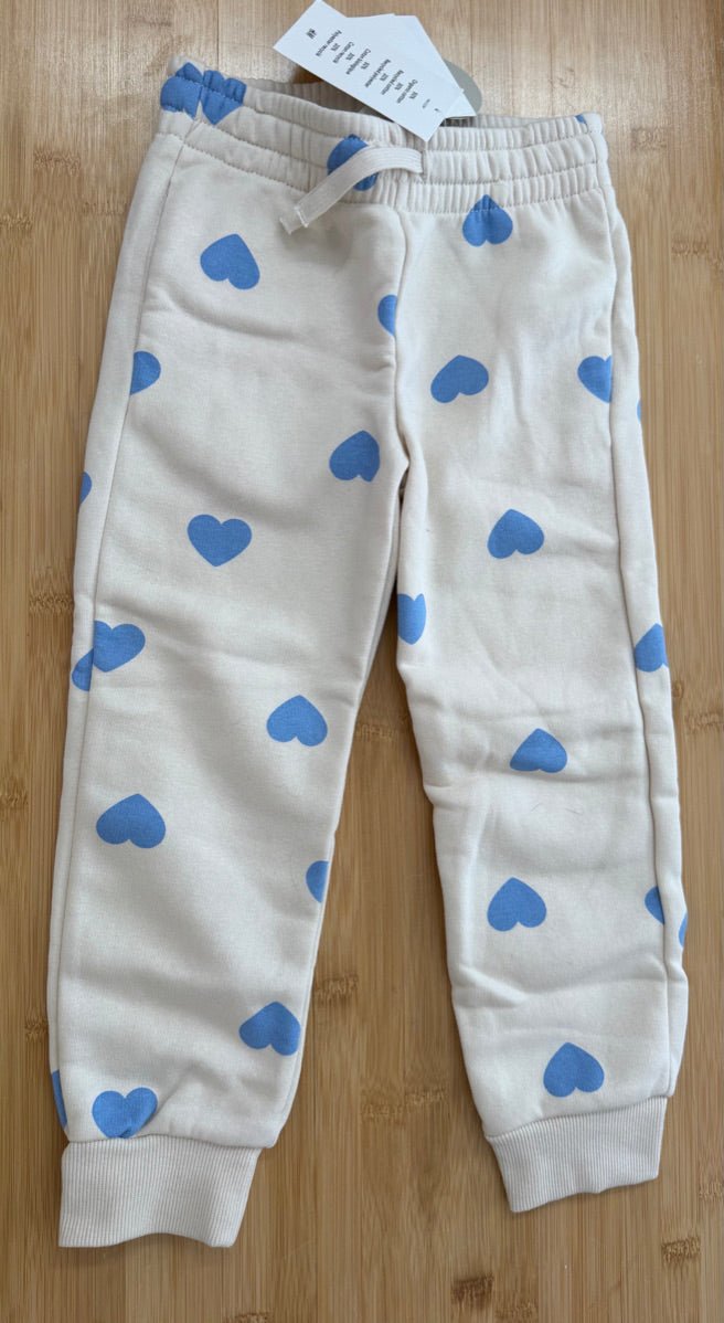 H&M Cream Blue Heart Jogger – 3–4Y (4T) | NWT - Nest and Sprout-Consignment