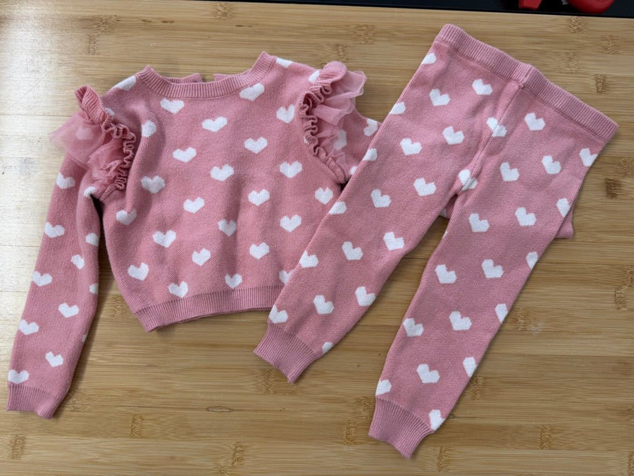 George Knit Sweater outfit – 12–18M | White Hearts on Pink - Nest and Sprout-Consignment