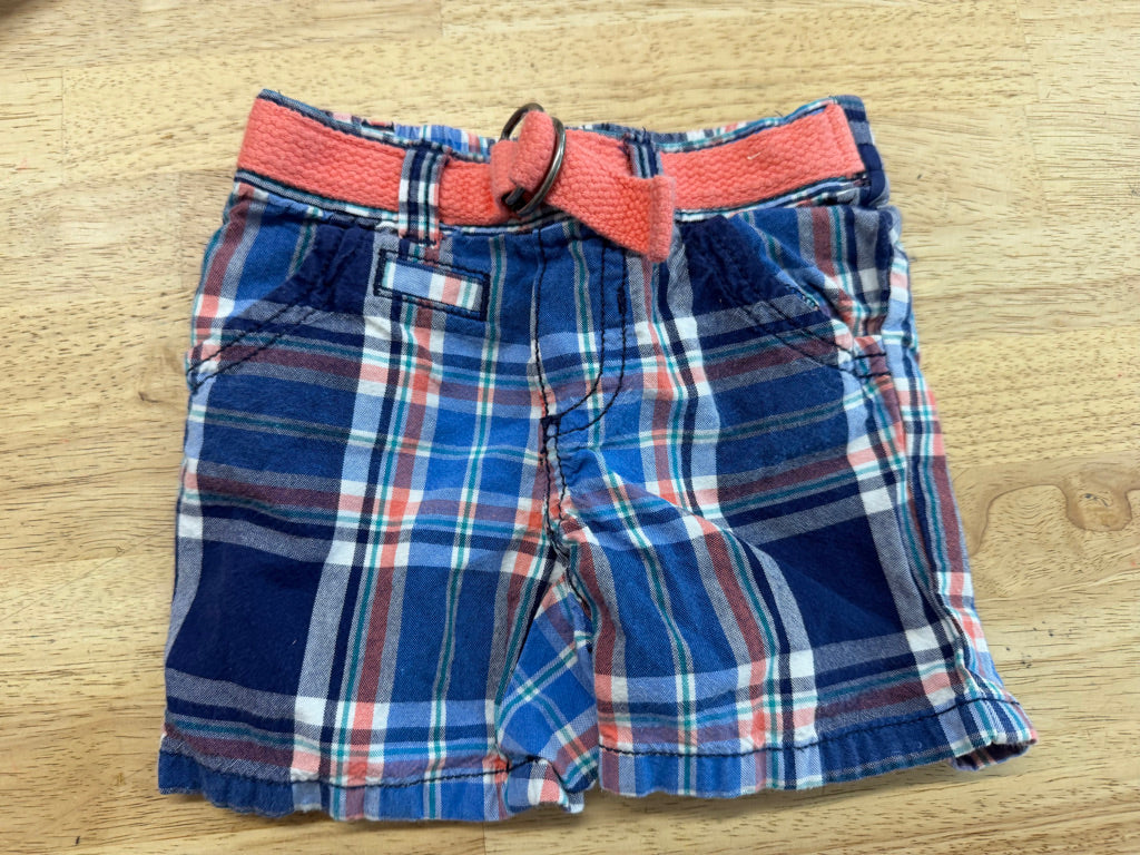 Old Navy Shorts – 3–6M | Blue Plaid Orange Belt
