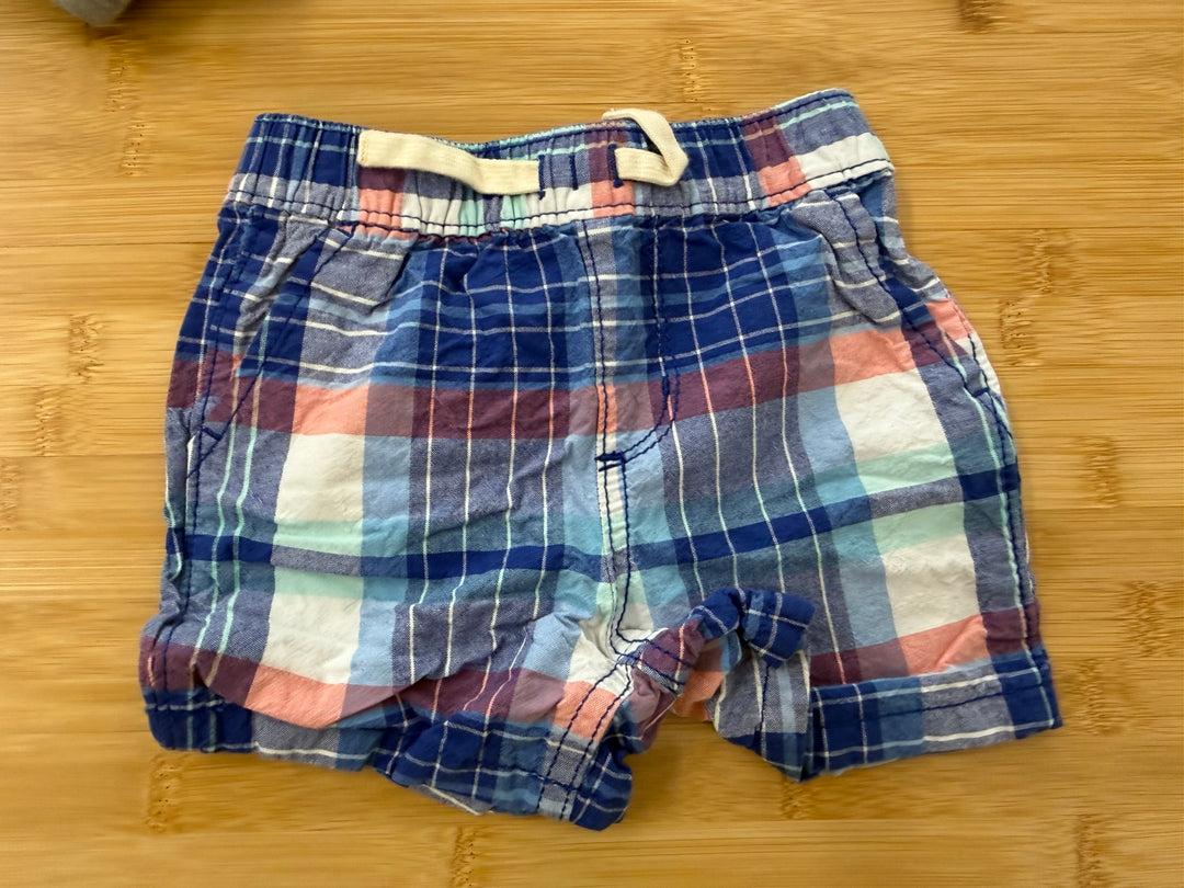 The Children's Place Boy Shorts – 6–9M | Blue & Peach Plaid