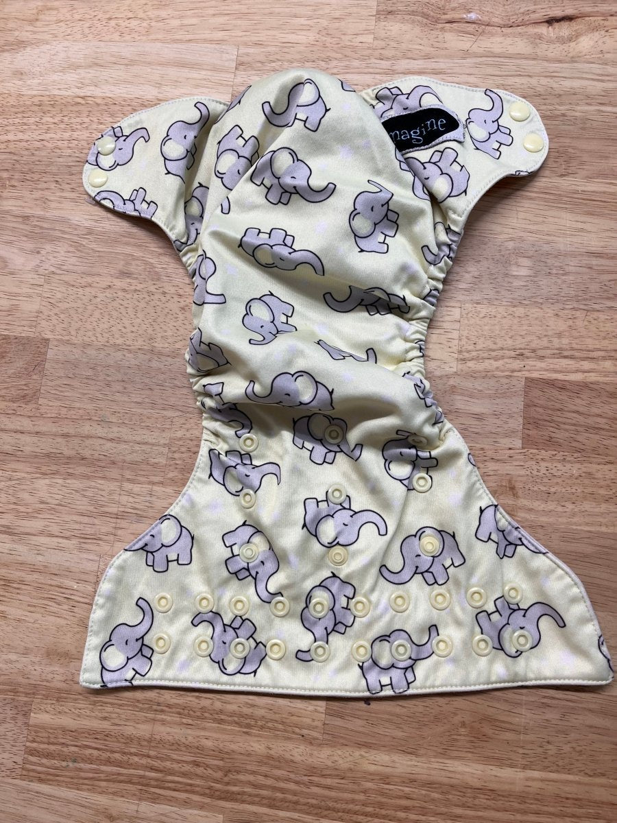 Imagine Baby Pocket Diaper (Yellow Elephant Print) - Nest and Sprout - Consignment