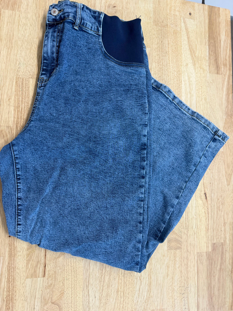 Maternity Jeans – XL | Blue Wash Stretch Side Panels Wide Leg | Play