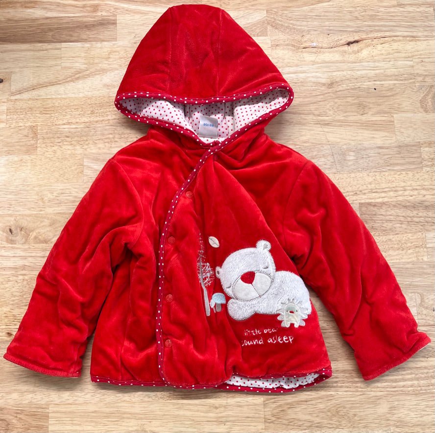 Mini Car 12–18M Red Velour Jacket – Polar Bear - Nest and Sprout - Consignment