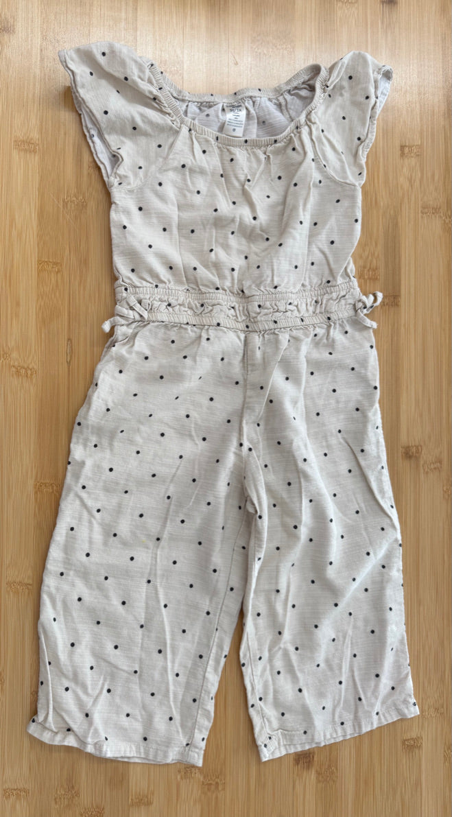 OshKosh Polka Dot Romper – 3T | Cream & Black Cap Sleeve