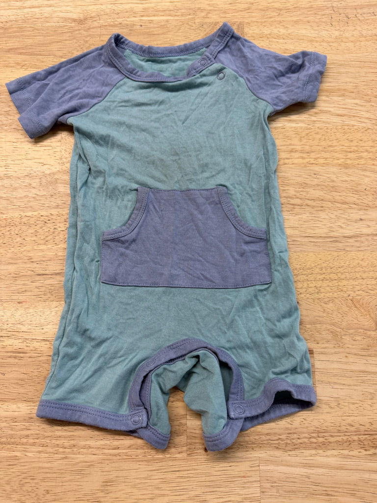 Kyte Baby Two-Tone Blue Short Romper – 3–6M | Light Pilling Bum | Play