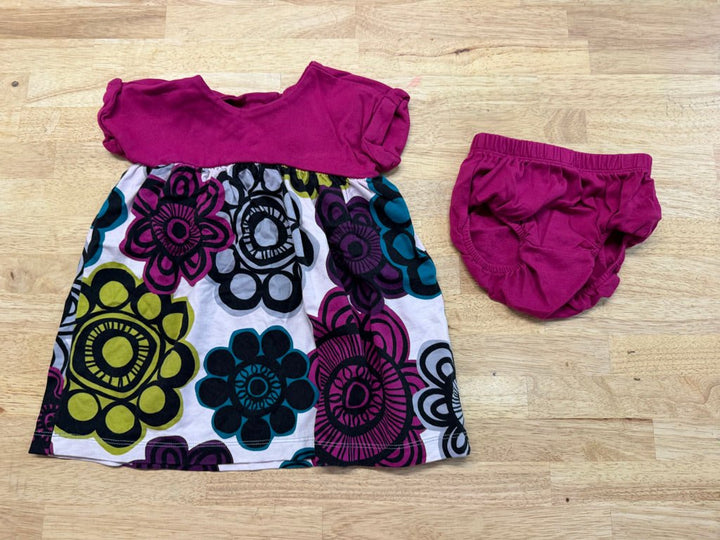 Tea Collection Fuchsia Bodice Floral Skirt Dress & Diaper Cover – 12–18M | Excellent - Nest and Sprout-Consignment