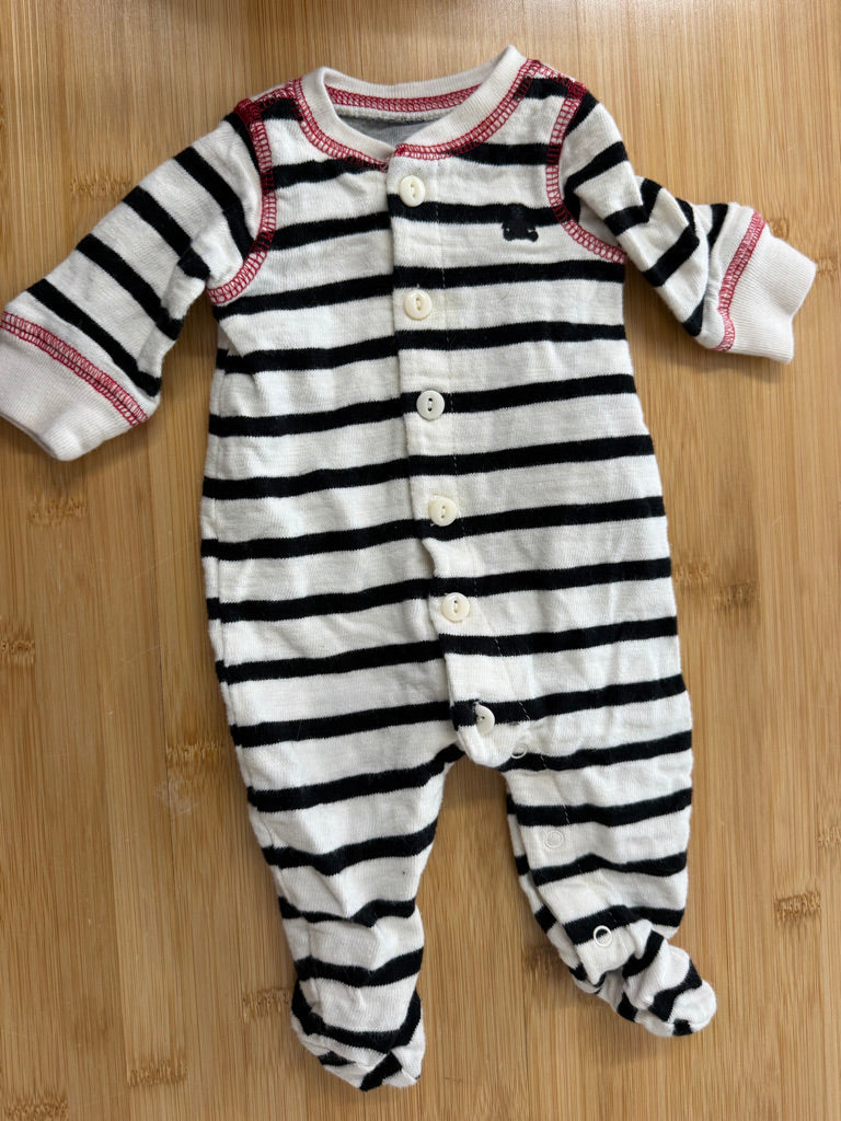 Baby Gap Stripe Romper – Newborn | White & Black Red Stitching