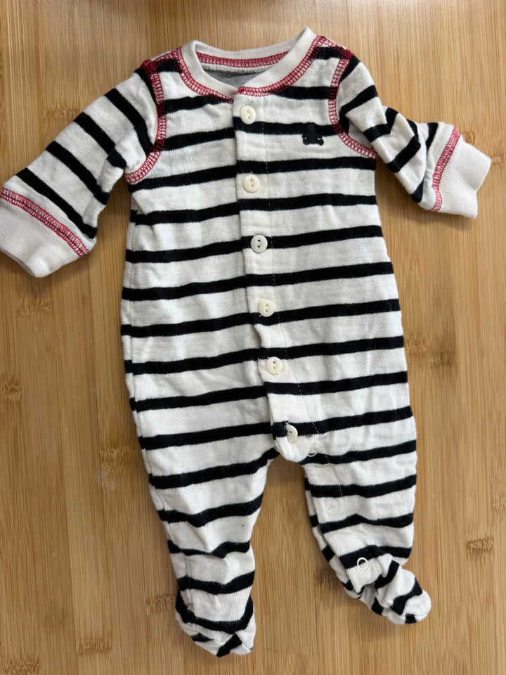 Baby Gap Stripe Romper – Newborn | White & Black Red Stitching